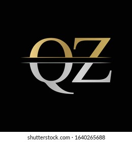 Initial Monogram Letter QZ Logo Design Vector Template. Silver and Gold QZ Letter Logo Design