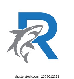 Initial Monogram Letter R Dolphin Logo Design Concept With Whale Symbol