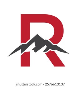 Initial Monogram Letter R Mountain Logo. Explore Mountain Adventure Symbol