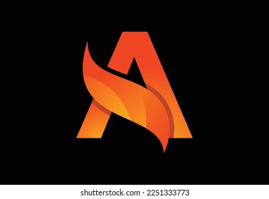 Initial A monogram letter with a swoosh or flame. Fire flames or swoosh design vector illustration