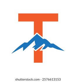 Initial Monogram Letter T Mountain Logo. Explore Mountain Adventure Symbol