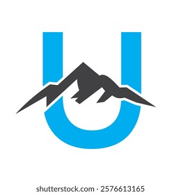 Initial Monogram Letter U Mountain Logo. Explore Mountain Adventure Symbol