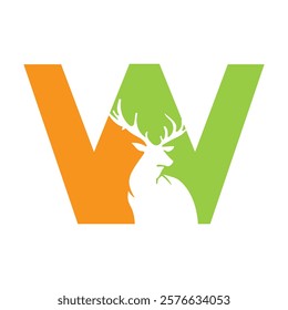 Initial Monogram Letter W Deer Logo Design Vector Template