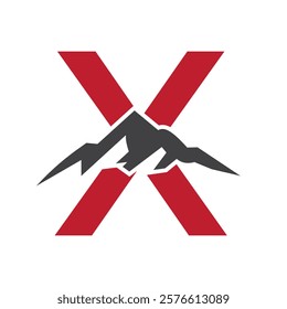 Initial Monogram Letter X Mountain Logo. Explore Mountain Adventure Symbol