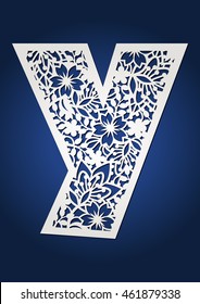 Initial monogram letter Y. May be used for laser cutting. Fancy floral alphabet letter. 
