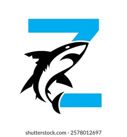 Initial Monogram Letter Z Dolphin Logo Design Concept With Whale Symbol