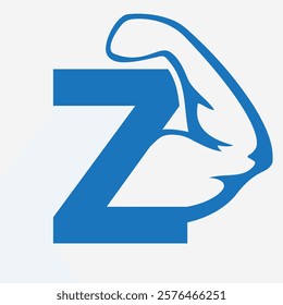 Initial Monogram Letter Z Strong Logo Concept With Bicep Muscle Arm Symbol For Gym and Fitness Logotype