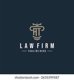 Firma de abogados de logotipo de monograma inicial AT con diseño de pilar