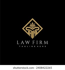 Logo de monograma inicial AM para la firma de abogados con pilar en diseño cuadrado creativo