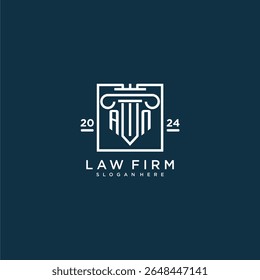 Logotipo inicial del monograma para el bufete de abogados con el diseño del pilar en cuadrado creativo