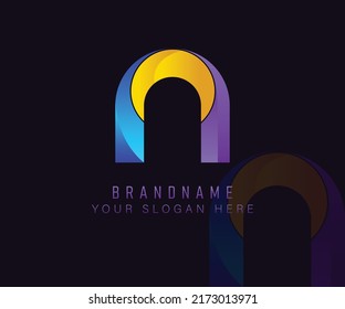 Initial monogram logo letter N with gradient blue yellow and purple color template. Vector design template elements for your company and corporate identity.
