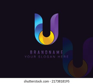 Initial monogram logo letter U with gradient blue yellow and purple color template. Vector design template elements for your company and corporate identity.