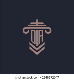 OR initial monogram logo with pillar design for law firm vector image