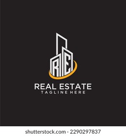 RE initial monogram logo for real estate with building style