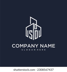 SO initial monogram logo for real estate with building style