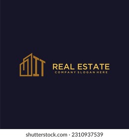 IT initial monogram logo for real estate with building style
