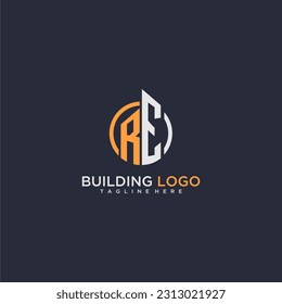 RE initial monogram logo for real estate with building style