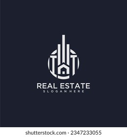 Logotipo inicial de monograma de TI para bienes raíces con vector de diseño de círculo creativo