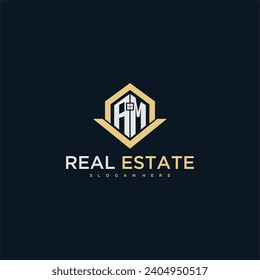 Logo inicial de AM en monograma para inmobiliaria con diseño creativo en forma de casa