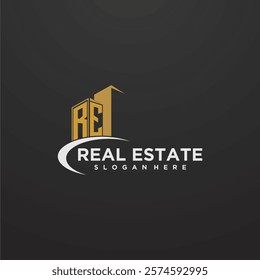 RE initial monogram logo for real estate with building style