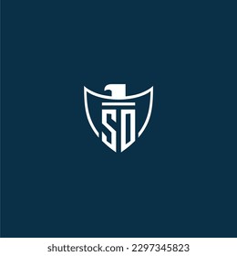 SO initial monogram logo for shield with eagle image vector design