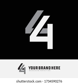 Initial monogram number 4 or 44 overlapping, interlock, monogram logo, white and gray color on black background