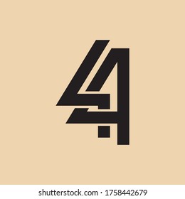 Initial monogram number 4 or 44 overlapping, interlock, monogram logo, black color on cream background