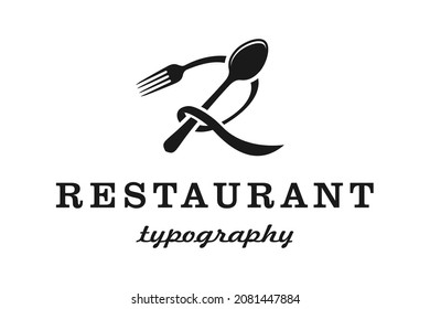 Initial Monogram R with Spoon Fork for Restaurant logo design inspiration