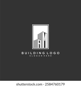 AM initial monogram real estate logo with building creative square style design