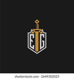 EG monograma inicial para imagem em estilo escudo e espada