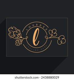Initial monogram in simple line flower frame