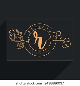 Initial monogram in simple line flower frame