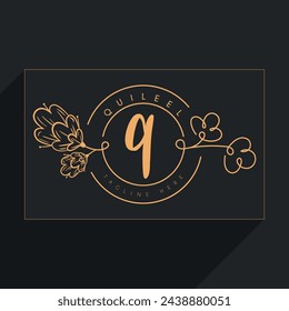 Initial monogram in simple line flower frame