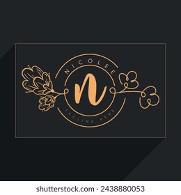 Initial monogram in simple line flower frame