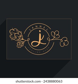 Initial monogram in simple line flower frame