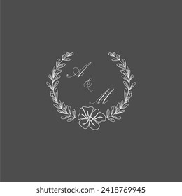 AM initial monogram wedding with creative leaf