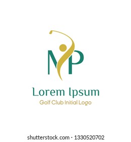 initial MP golf with golfer icon vector logo design