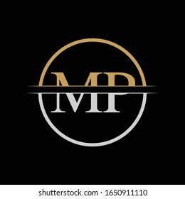 Vorlage für die Design-Vektorillustration für das Logo für den ersten MP-Brief. Design des MP-Logos in Gold und Silver Letter