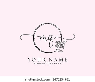 Initial MQ beauty monogram and elegant logo design, handwriting logo of initial signature, wedding, fashion, floral and botanical with creative template.