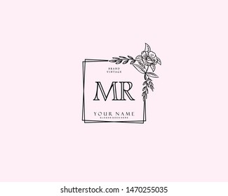 Initial MR beauty monogram and elegant logo design, handwriting logo of initial signature, wedding, fashion, floral and botanical with creative template.