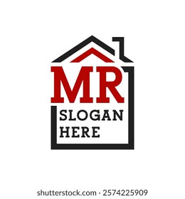 Initial MR house logo for Roofing. Letter MR Real Estate Logo