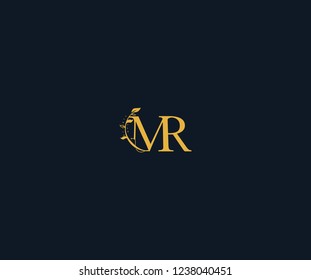 Initial MR Letter Linked Swoosh Half Round Leaf Monogram Logotype