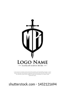 initial MR letter with shield style logo template vector