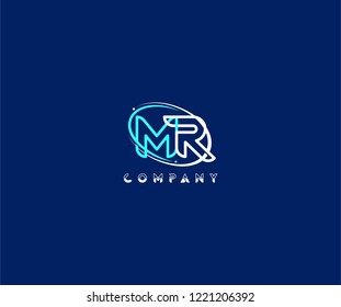 initial MR letter swoosh ring corporate blue white logo