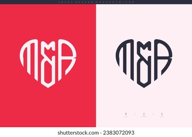 initial MR letters with red heart and love logo flat icon monogram concept