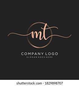 Initial MT beauty monogram and elegant logo design, handwriting logo of initial signature, wedding, fashion, floral and botanical with creative template.