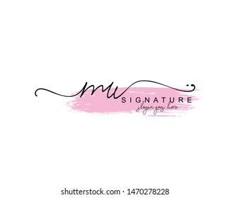 Initial MU beauty monogram and elegant logo design, handwriting logo of initial signature, wedding, fashion, floral and botanical with creative template.