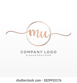 Initial MU  beauty monogram and elegant logo design, handwriting logo of initial signature, wedding, fashion, floral and botanical with creative template.
