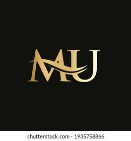 Initial MU Brief Logo mit kreativen modernen Business Typografie Vektorvorlage. Design des abstrakten kreativen Briefes MU Logo