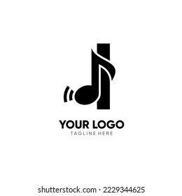 Initial I Music Note Logo Design Icon Vector Graphic Illustration